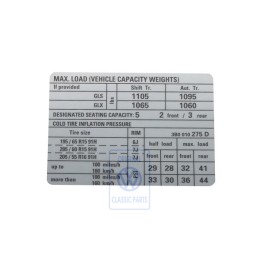VW Originale Etichetta Per Pressione Pneumatici - 3B0010275D