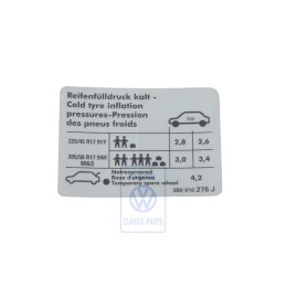 VW Originale Etichetta Per Pressione Pneumatici - 3B0010276J