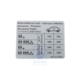 VW Originale Etichetta Per Pressione Pneumatici - 3B0010276L