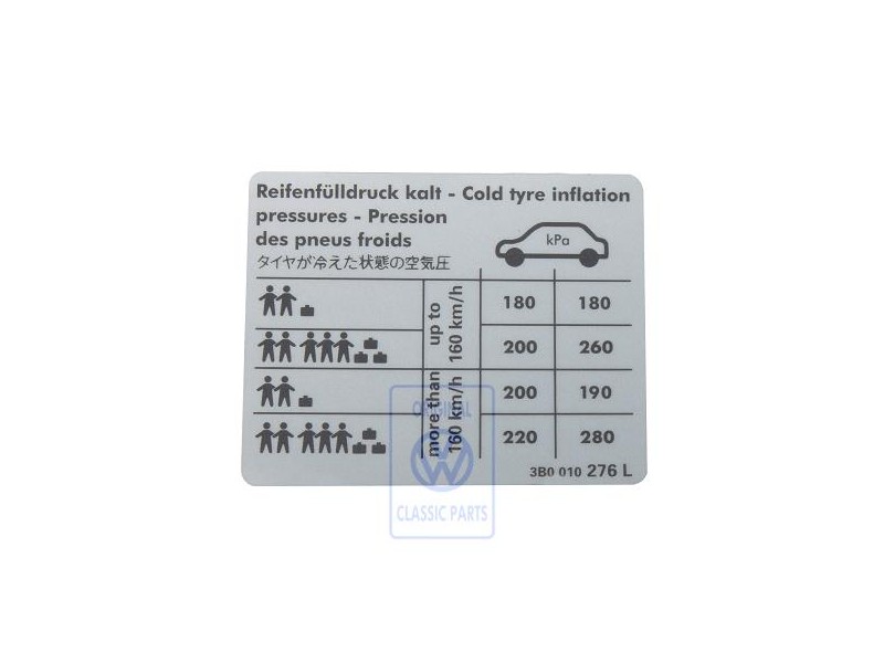 VW Originale Etichetta Per Pressione Pneumatici - 3B0010276L