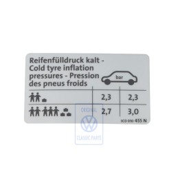 VW Originale Etichetta Per Pressione Pneumatici - 3C0010455N