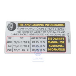 VW Originale Etichetta Per Pressione Pneumatici - 3C0010494J