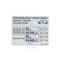 VW Originale Etichetta Per Pressione Pneumatici - 6Q0010473L