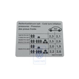 VW Originale Etichetta Per Pressione Pneumatici - 6Q0010620D