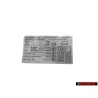 VW Originale Etichetta Per Pressione Pneumatici - 7H0010626H
