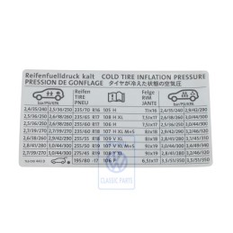 VW Originale Etichetta Per Pressione Pneumatici - 7L6010443D