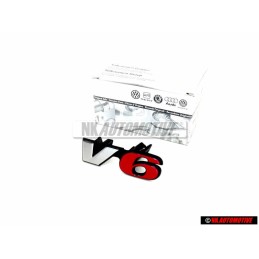 VW Originale V6 Fronte Logo Emblema Scritta Cromo Rosso - 7D0853679D EQW