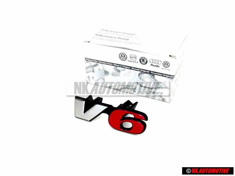VW Originale V6 Fronte Logo Emblema Scritta Cromo Rosso - 7D0853679D EQW