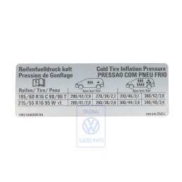 VW Originale Etichetta Per Pressione Pneumatici - 7M3010254L