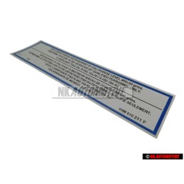 VW Originale Etichetta Air Conditioning Refrigerant R134A - 1HM010211F