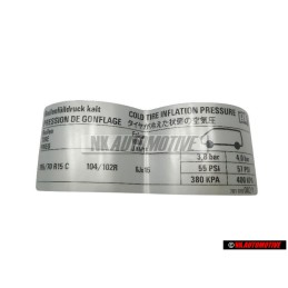 VW Originale Targhetta D'Identificazione Pressione Pneumatici - 701010082P