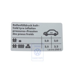 VW Originale Etichetta Per Pressione Pneumatici - 1J0010250C