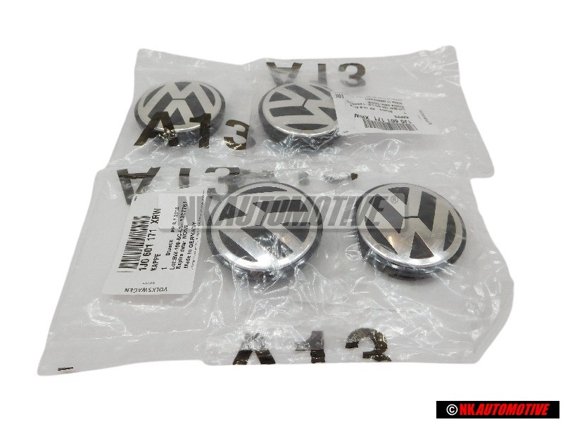 4x VW Originale Cappuccio Di Copertura Nero Satinato/Cromo - 1J0601171 XRW