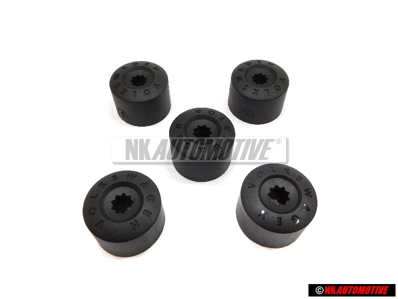 VW Originale SET 4 xwheel Dado Bullone Tappo & 1x Tappo di bloccaggio - Golf MK5