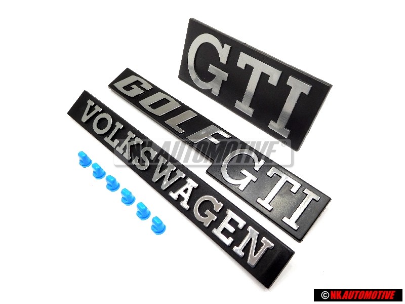VW Originale Set Anterior Rear Badge Emblems Con Fixing Clips - Golf MK1 Gti