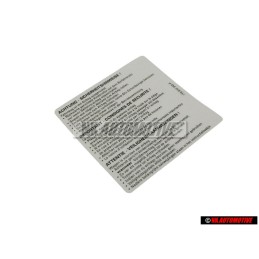 VW Originale Etichetta -Attenzione- Indicazioni Per La Sicurezza!