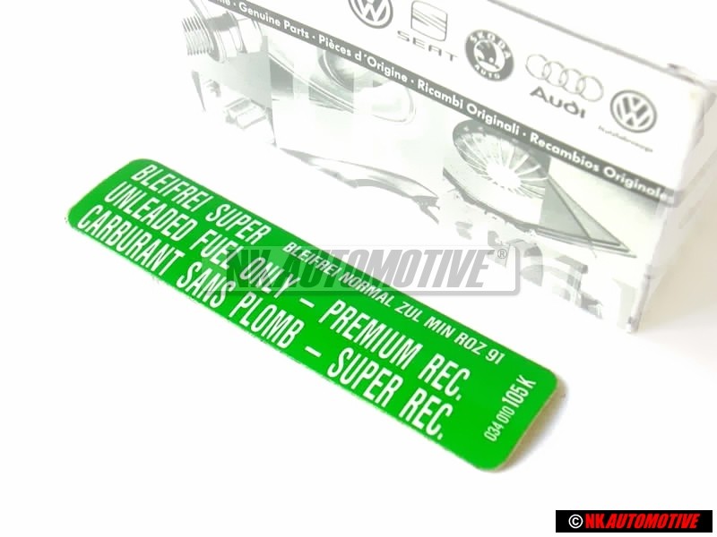 VW Originale Etichetta Min. Roz. 91 Bleifrei Super - Bleifrei - 034010105K