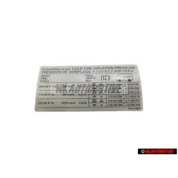 VW Originale Etichetta Per Pressione Pneumatici - 7D0010266P