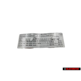 VW Originale Targhetta D'Identificazione Pressione Freddi - 701010082M