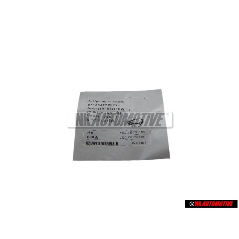 VW Originale Etichetta Per Pressione Pneumatici - 3AA010800N
