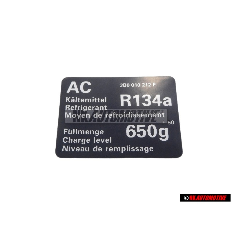 VW Originale Etichetta Air Conditioning Refrigerant R134A - 3B0010212F