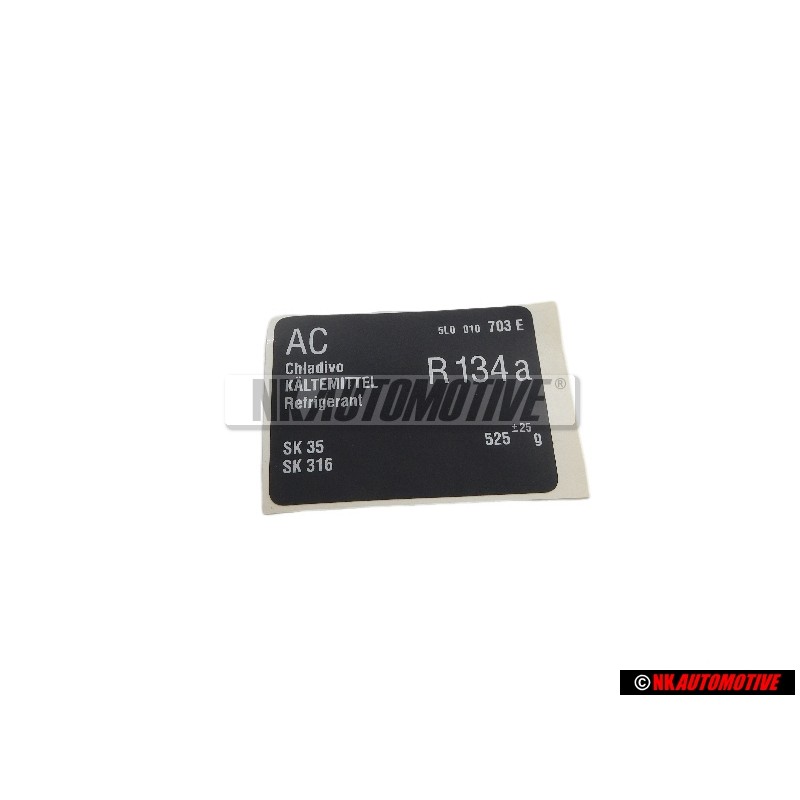 Skoda Originale Etichetta A/C *Agente Criogeno R134A *Quantitativo Riforniment