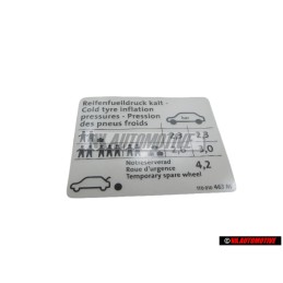 VW Originale Etichetta Per Pressione Pneumatici - 1T0010463M