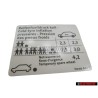 VW Originale Etichetta Per Pressione Pneumatici - 1T0010644E
