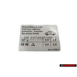 VW Originale Etichetta Per Pressione Pneumatici - 6E0010238E