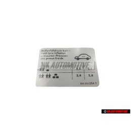 VW Originale Etichetta Per Pressione Pneumatici - 6E0010254T