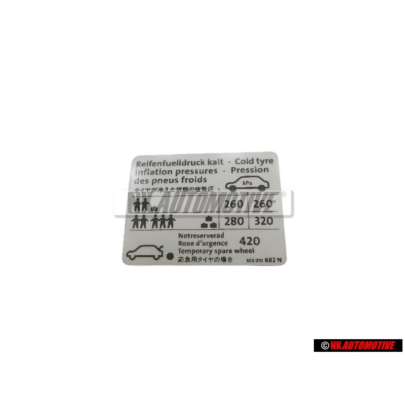 VW Originale Targhetta Di Avvertenza - 1K0010682N