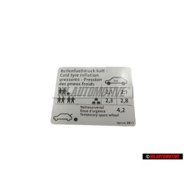 VW Originale Etichetta Per Pressione Pneumatici - 1Q0010381T