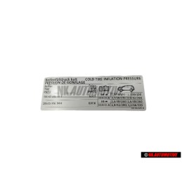 VW Originale Etichetta Per Pressione Pneumatici - 2K3010647D