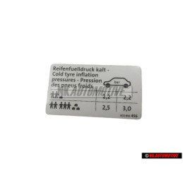 VW Originale Etichetta Per Pressione Pneumatici - 3C0010456