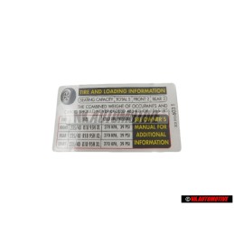 VW Originale Etichetta Per Pressione Pneumatici - 3C0010603T
