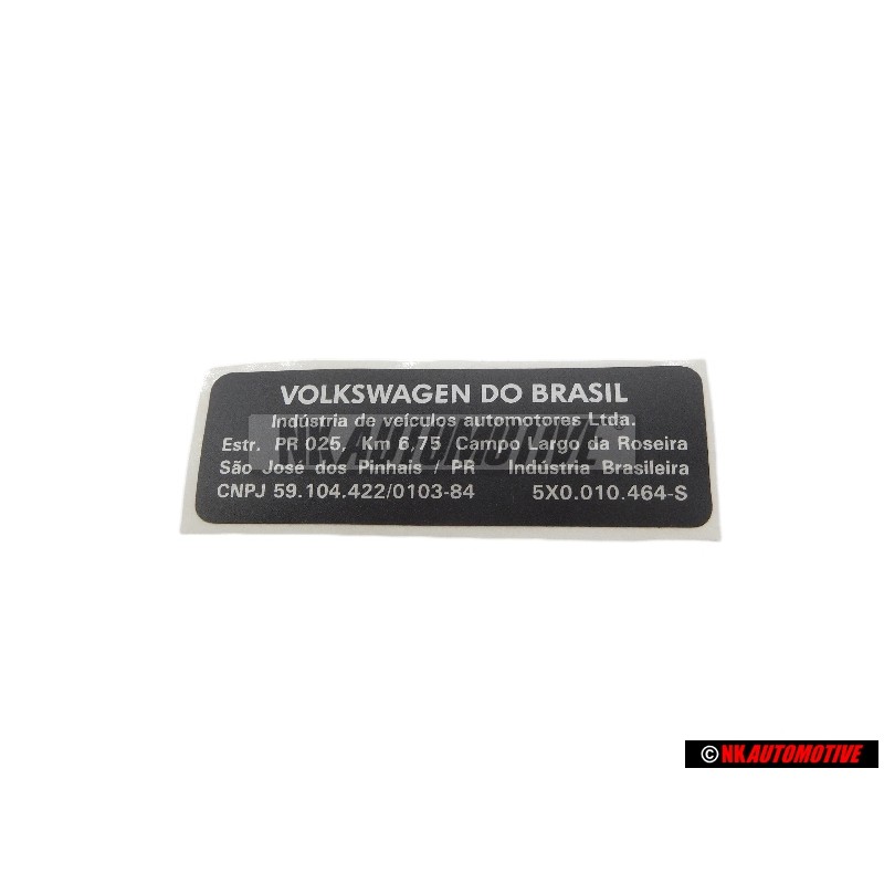 VW Originale Targhetta Per Immatricolazione Veicolo - 5X0010464S