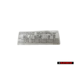 VW Originale Etichetta Per Pressione Pneumatici - 7M3010305K