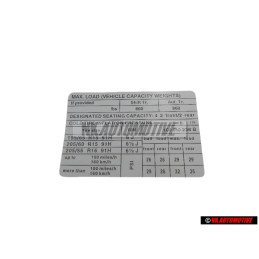 VW Originale Etichetta Per Pressione Pneumatici - 1C0010238B