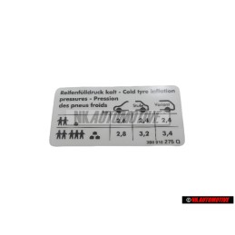 VW Originale Etichetta Per Pressione Pneumatici - 3B0010275Q