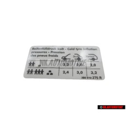 VW Originale Etichetta Per Pressione Pneumatici - 3B0010275R