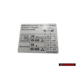 VW Originale Etichetta Per Pressione Pneumatici - 6Q0010300F