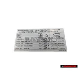 VW Originale Etichetta Per Pressione Pneumatici - 7H0010483N