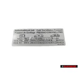 VW Originale Etichetta Per Pressione Pneumatici - 7M3010376L