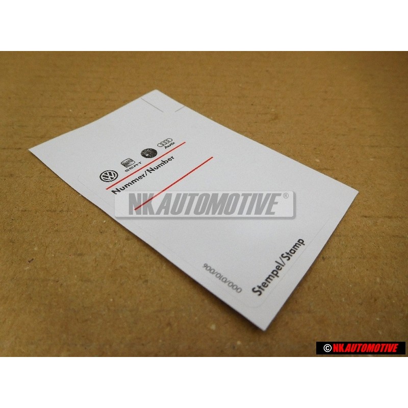 VW Originale Targhetta Di Avvertenza 'Unita D'Ordine 100' - 000010006