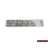 VW Originale Targh.Id. 'Super Senza P. Premium Unleaded Fuel Only - 034010006C