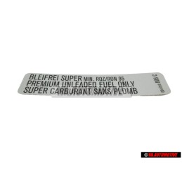 VW Originale Targh.Id. 'Super Senza P. Premium Unleaded Fuel Only - 034010006C