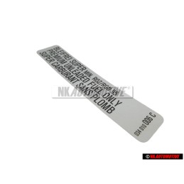 VW Originale Targh.Id. 'Super Senza P. Premium Unleaded Fuel Only - 034010006C