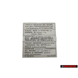 VW Originale Targhetta Di Avvertenza - 171000301B