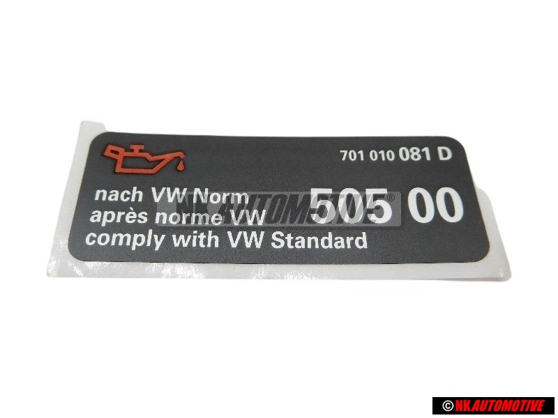VW Originale Etichetta 'Olio Secondo Norma VW' - 701010081D