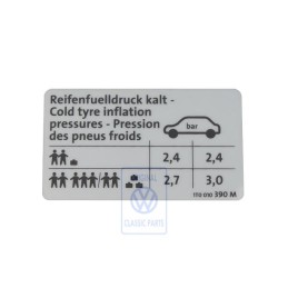 VW Originale Etichetta Per Pressione Pneumatici - 1T0010390M